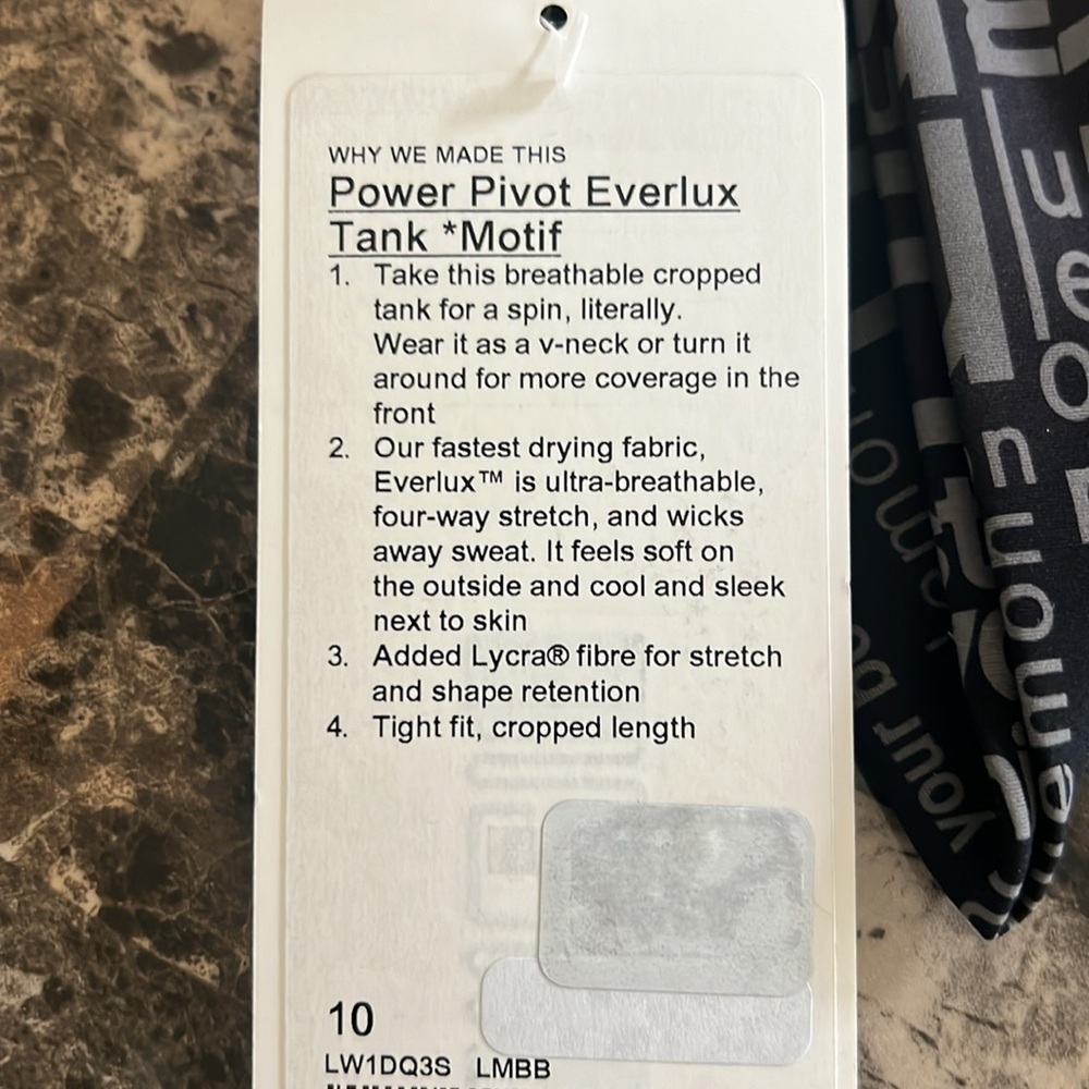 LULULEMON POWER PIVOT EVERLUX TANK MOTIF BLACK AND GRAY COLOR SIZE 10 NWT - Picture 5 of 5